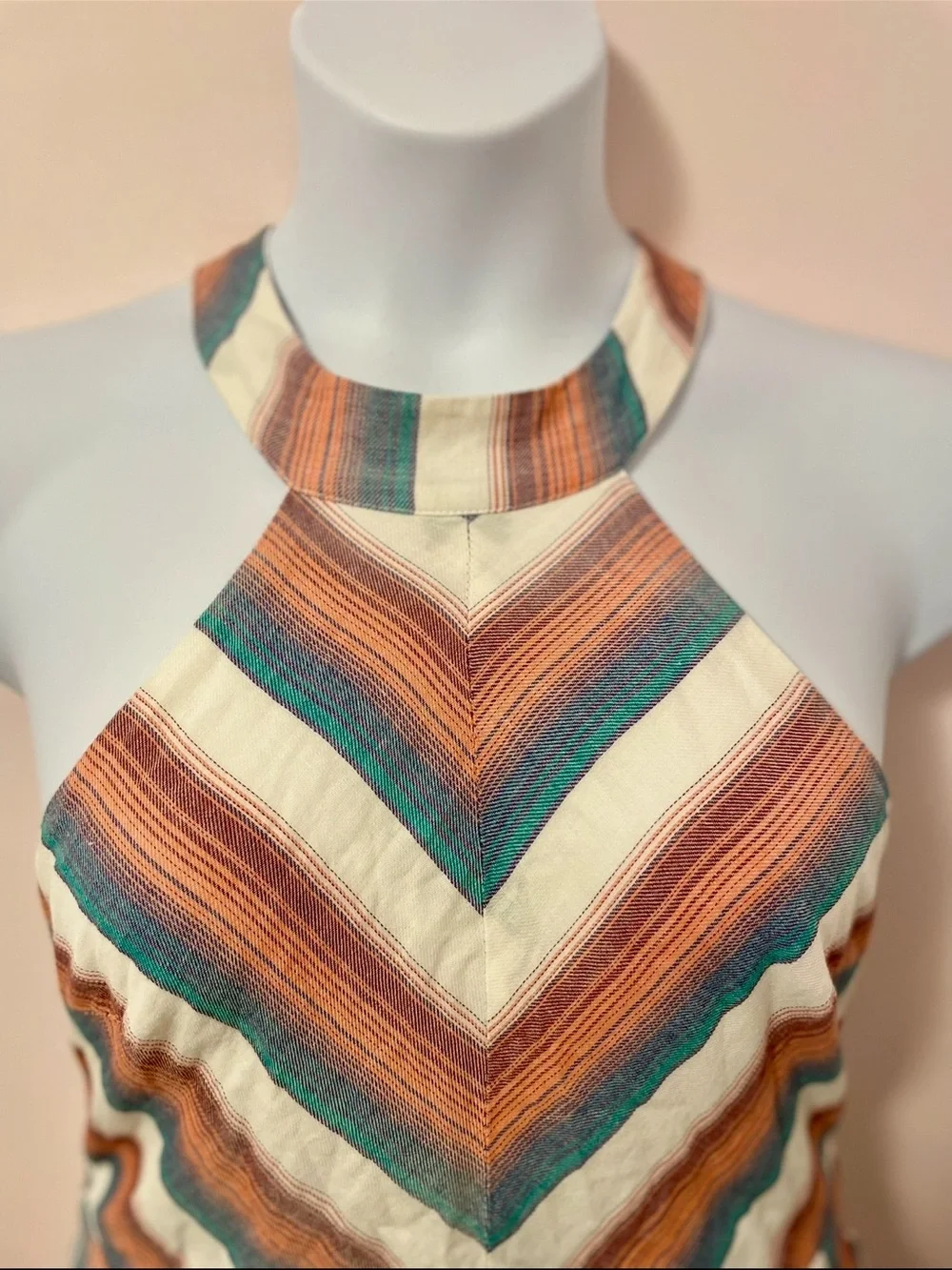 Crystal Sky Mitered Chevron Stripe Walk-Thru Maxi Romper Juniors Size 13 Boho